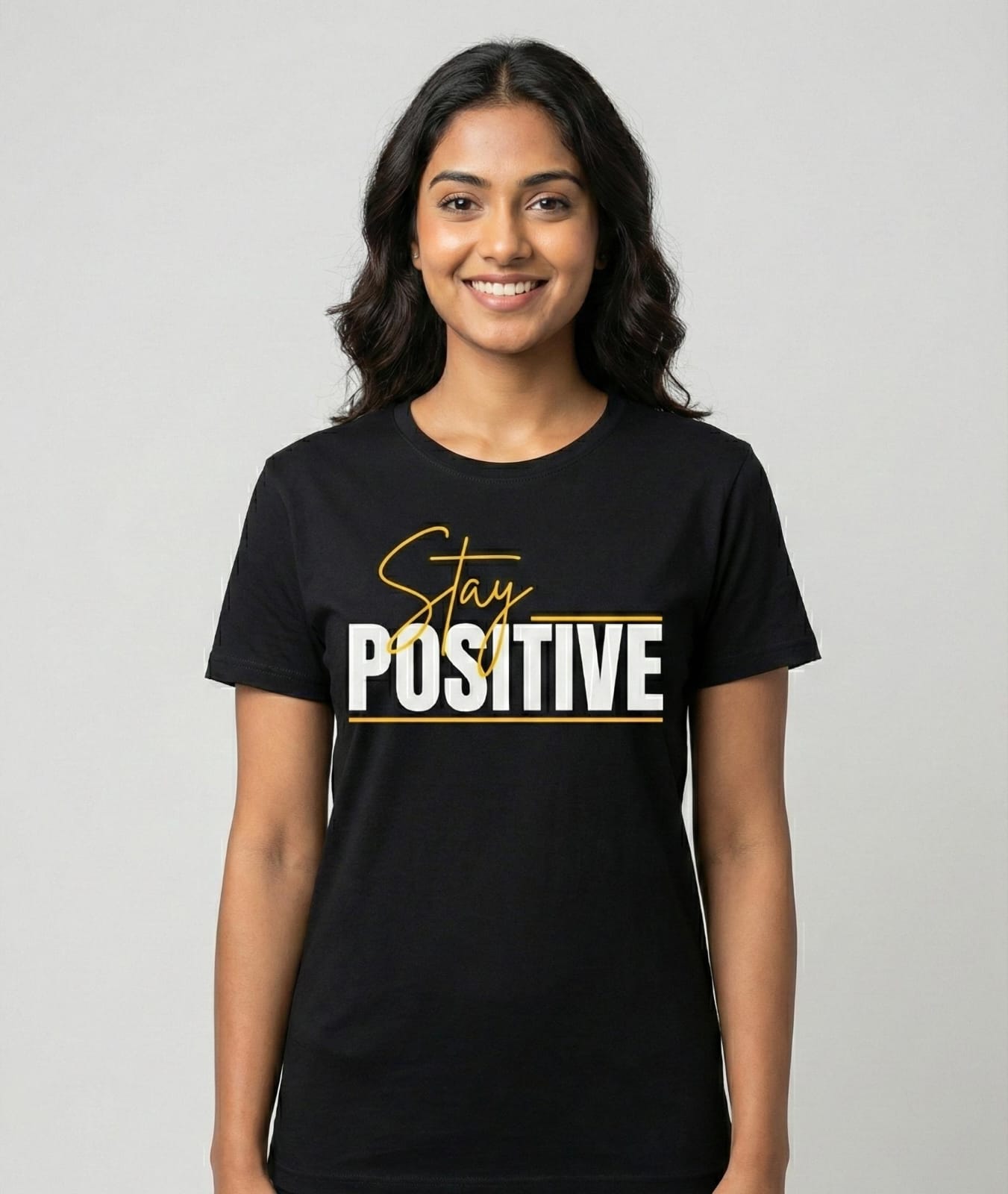 Stay Positive Typography Printed Black T-Shirt for Men & Women | Premium Cotton Motivational Tee