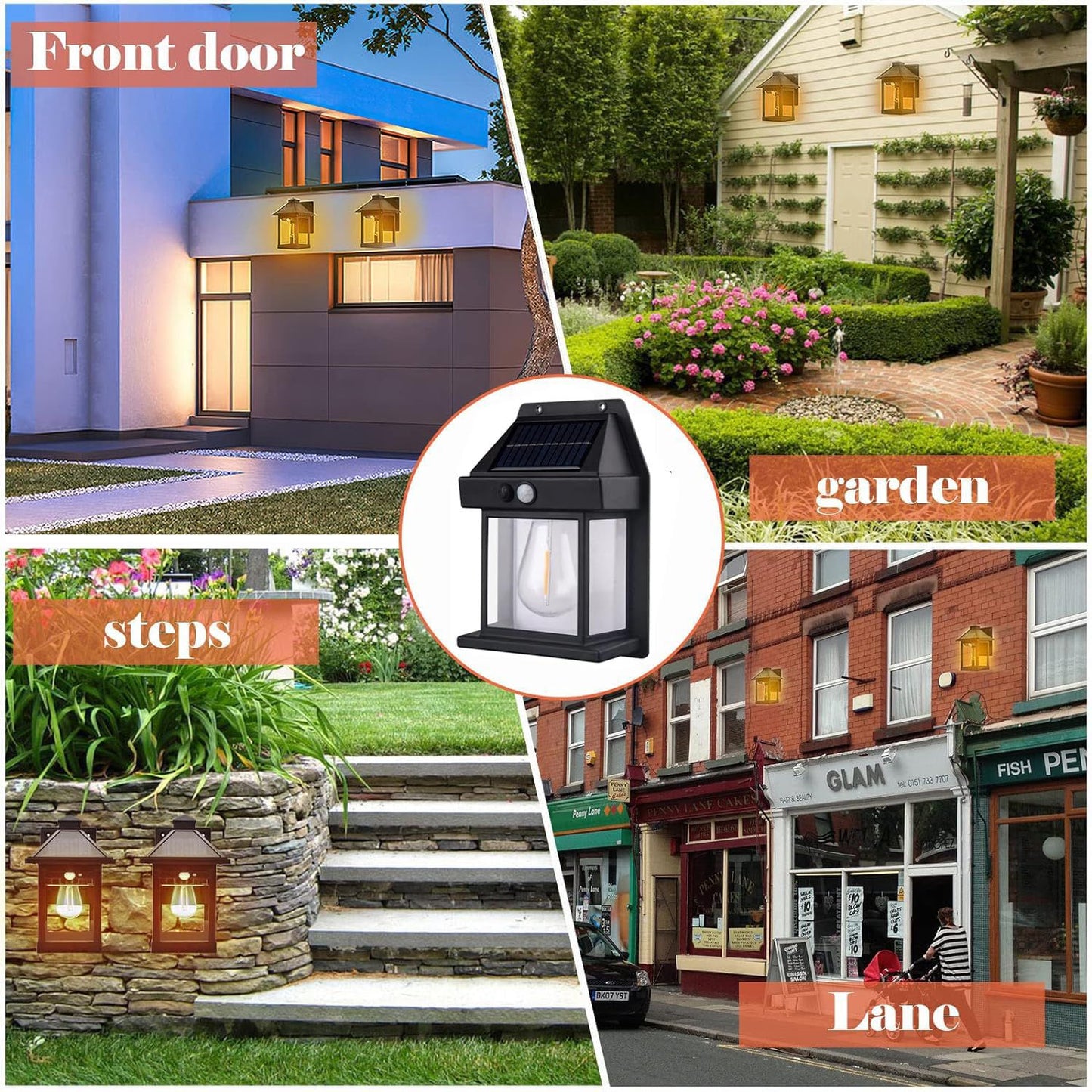 Solar Wall Lights Outdoor Motion Sensor Auto Chargeable Exterior LED Sconce Front Porch Security Lamps waterproof for Patio Garden (Pack of 1, Warm Yellow)